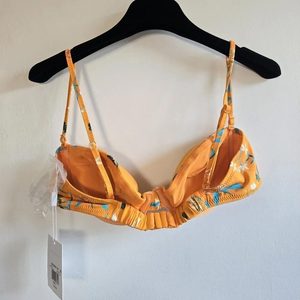 New Solid & Striped Floral Print Orange The Maisie Top/Arlo Bikini Bottom NWT